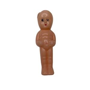 Small Vintage 1970s One Piece Plastic Boy Doll Toy Figure Cake Topper 3 1/4"